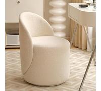 DELURA Chaise, Chaise de Maquillage, Tabouret, Tabouret de Maquillage, Tabouret de Coiffeuse, Chaise de Maquillage avec Dossier for Chambre/Salle de Maquillage/Salon (Laine d'agneau Blanche)