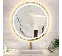 DELURA Miroir Salle Bain LED Rond : Miroir Salle de Bain Doré 70cm Lumineux avec Éclairage Intégré Anti-buée Miroir Mural à Suspendre avec Interrupteur Tactile Corde Réglable