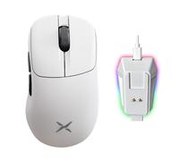 DELUX M500 Pro Souris de Jeu Ergonomique sans Fil, 58.5g, Léger, 8000Hz Taux d'interrogation, Station d'accueil RGB, PAW3395 with 26000DPI, Connexion trimode, Roue d'or TTC (Blanc)