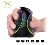 DELUX Souris verticale ergonomique filaire avec éclairage RVB, 5 DPI réglables, 6 boutons, repose-poignet amovible,Noir(filaire)