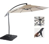 Deluxe Ampelschirm HWC-D14, parasol, rond Ø 3m polyester alu/acier 14kg ~ crème-blanc avec support