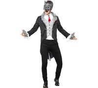 Smiffys Costume grand méchant loup, Deluxe, Gris, avec veste, queue amovible, fausse chemise, masque et gants