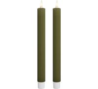 Deluxe Homeart Lot de 2 bougies d'intérieur à DEL sans flamme - Avec la technologie Real Flame™ - Bougies alimentées par piles (vert olive, 24 cm)