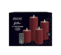 Deluxe Homeart Lot de 4 boîtes cadeaux LED sans flamme avec télécommande et piles - Technologie Real Flame™️ - Bougies alimentées par piles (rouge bordeaux)