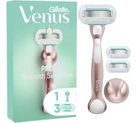 Deluxe Smooth Sensitive Rasoir Femme Manche Métal Or Rose + 3 Recharges