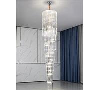 Deluxe Villa Stair Light Long Home Duplex Building in Building Living Room Loft Crystal Light (Color : Silver Emitting Color : Cold White)