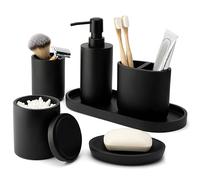 DELUXXOO® Lot d'accessoires de salle de bain 6 pièces de qualité supérieure,Noir mat,Pour salle de bain et décoration,Distributeur de savon,Porte-savon,Tasse,Accessoires de salle de bain