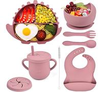 Delven Set Vaisselle Silicone avec Ventouse 8 Pcs Coffret Repas Set, Rose