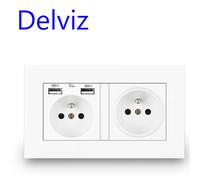 Delviz prise Standard française, double Port de chargeur USB pour Mobile, RJ45/TV, prise USB murale 16A, interrupteur de lampe murale panneau blanc