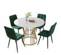 DELVOYE Marbre Ensemble Table et Chaise Tables Ronde avec 4 Velours Chaises de Salle à Manger Table de Cuisine Chaise avec Pieds en Fer plaqué Or pour Cuisine Salon Salle à Manger(Groen)