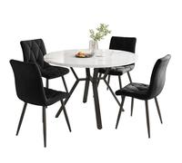DELVOYE Table de Cuisine Chaise Nsemble de 5 pièces Marbre Table avec 4 Velours Manger Ensemble Tables et 4 chaises Ronde Blanc avec Pieds en Fer plaqué Or pour Cuisine Salle à Manger(Black)