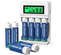 Delyeepow Piles Rechargeables AA avec Chargeur,1,2V Nimh 3300mAh Haute Capacité 8PCS, AA AAA Chargeur de Piles Rechargeables Individuel 4 Slots avec Indicateur LCD Intelligent