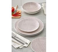 Delys-By-Verceral Service de Table en Porcelaine de 18 Pièces pour 6 Personnes - Assiettes Plates, Creuses et à Dessert - Coloris Rouge et Gris - Décor BAYADERE