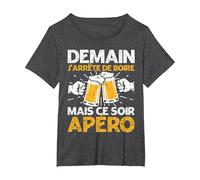 Demain J'Arrete De Boire Apéro Fête Bière Homme Femme Cadeau T-Shirt, Femme Grandes Tailles, Chiné Foncé, 3X