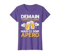 Demain J'Arrete De Boire Apéro Fête Bière Homme Femme Cadeau T-Shirt, Femme, Violet Chiné, M