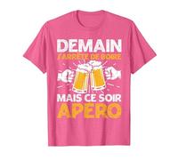 Demain J'Arrete De Boire Apéro Fête Bière Homme Femme Cadeau T-Shirt, Homme, Rose Chiné, M