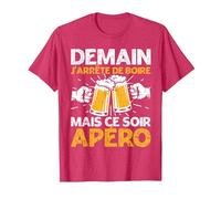 Demain J'Arrete De Boire Apéro Fête Bière Homme Femme Cadeau T-Shirt, Homme, Rouge Chiné, XL