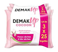 Demak'Up Lingettes démaquillantes Cocoon – Visage et Yeux – Peaux sèches à très sèches – 3x25 lingettes