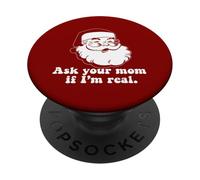 Demandez à Votre Maman si Je suis Vrai Père Noël rétro Meme de Noël PopSockets PopGrip Adhésif