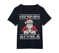 Demandez à Votre Maman si Je suis Vraiment Moche Pull de Noël Père Noël T-Shirt, Femme Grandes Tailles, Noir, 2X