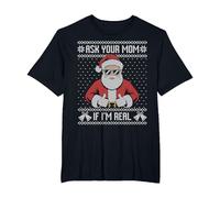 Demandez à Votre Maman si Je suis Vraiment Moche Pull de Noël Père Noël T-Shirt, Homme Grandes Tailles, Noir, 6X Tall