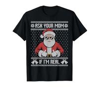 Demandez à Votre Maman si Je suis Vraiment Moche Pull de Noël Père Noël T-Shirt, Homme, Noir, 6XL