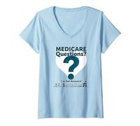 Demandez-Moi à Propos de Medicare - I've Got Answers! T-Shirt avec Col en V, Femme, Bleu Céleste, L