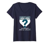Demandez-Moi à Propos de Medicare - I've Got Answers! T-Shirt avec Col en V, Femme, Bleu Marine, L