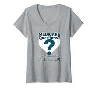 Demandez-Moi à Propos de Medicare - I've Got Answers! T-Shirt avec Col en V, Femme, Gris Chiné, L