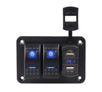 Démarrage Commutateur Panneau de commutation étanche pour camion, camping-car, bateau, 2 ou 3 gangs, 12V, avec double prise 4,2a, voltmètre numérique LED Bouton De Démarrage(2 gang)