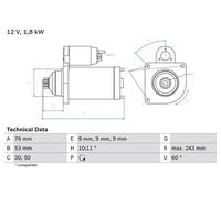 Démarreur 0 986 016 990 BOSCH pour VW