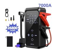 Démarreur de saut 4 en 1, compresseur d'air, batterie Portable pour voiture 12V, Booster d'urgence, dispositif de démarrage, pompe de gonflage de pneus 7000A 26800mAh