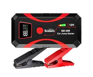 Démarreur de Saut de Batterie de Voiture, Batterie de Puissance Portable 2000A Peak Jump Box pour Moto jusqu'à 8L gaz et 6L Diesel 3 Modes Lampe de Poche et Pinces de Saut de sécurité