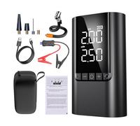 Démarreur de Saut de Voiture, Pompe à Air Portable, Batterie de Secours, lumière LED 12V, pour Voitures, Motos, vélos (10 000 mAh, Clips intelligents, Sac EVA)