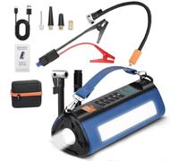 Démarreur de voiture 12 V avec compresseur d'air intégré, 6000 mAh, portable pour booster de batterie et gonfleur de pneus, affichage numérique de la pression, lumière LED, port USB (10 000 mAh)