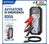 Démarreur de voiture 800A, batterie de secours portable 6000mAh, booster de batterie 22.2Wh, dispositif de démarrage automatique 12V avec lumière LED et port Type-C BLANC
