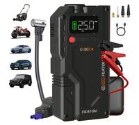 Démarreur de voiture avec compresseur d'air sans fil intégré, booster de batterie avec 6000A, fonction banque d'alimentation et lampes de poche LED, dispositif de démarrage de batterie de voiture 12V.