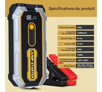 Démarreur de voiture Porbi S306 avec pic de courant de 1200A, bloc d'alimentation portable, booster de batterie de 12800mAh pour véhicules essence et diesel 12V, SUV, moto et bateau, batterie externe 