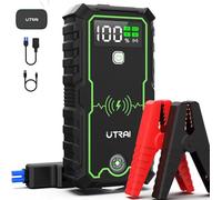 Démarreurs de Batterie de Voiture,UTRAI 27000mAh Booster Batterie Voiture avec Boussole/Marteau de sécurité, Sortie CC 160 W,6500A,Jump Starter Portable (Tous Gaz ou 10L Diesel)