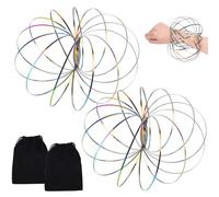 Demarsen 2 Pcs 3D Anneaux de Flux,Flow Anneaux Cinétique avec Sac Noir en Velours,Arc-en-Ciel 3D Anneau d'Écoulement,drôle Antistress Jouet pour Enfants et Adultes Loisirs Quotidiens