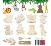 Demarsen 27 Pièces Kit de Bricolage Animal,Animaux en Bois Loisir Créatif avec 12 Stylos de Couleur,Kits de Créations en Bois pour Enfants,Activites Manuelles en Bois pour diy Peinture