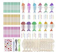 Demarsen Lot de 12 carillons éoliens pour enfants - Carillon sonore en bois à arêtes de poisson - Bricolage à peindre - Pour filles et garçons - Anniversaire d'enfant - Créatif