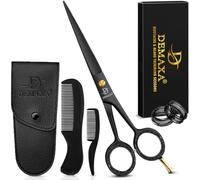 DEMAXA Ciseaux professionnels à moustache de 12,7 cm avec 1 peigne à moustache, 1 peigne à barbe et une pochette souple - Ciseaux de toilettage parfaits pour tous les poils du visage - Ciseaux de