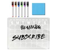 demaxiyad Calendrier acrylique pour réfrigérateur | Calendrier mural en acrylique effaçable à sec | Tableau blanc avec 6 marqueurs pour réfrigérateur, liste d'épicerie, maison, mur, bureau, école
