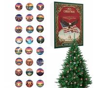 demaxiyad Calendrier de l'Avent 2025-2025 à collectionner avec pendentif 2D 24 jours | Calendrier de vacances aux États-Unis pour fenêtre, porte, sac à main, intérieur, chambre à coucher, fête