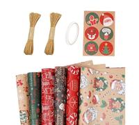 D'emballage De Noël 6 Rouleaux 50x70cm Mignon Drôle Arbre De Noël Fe | D'emballage Décorations De Noël Pour Vacances, Anniversaire, Nouvel An, Bas De Fête, , Cadeaux De Collation