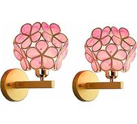 DEMCAY Applique murale créative en forme de pétale de fleur, applique murale en vitrail à LED, applique murale méditerranéenne en forme de pétale d'aqua givré (ensemble de 2), or (Color : Pink)