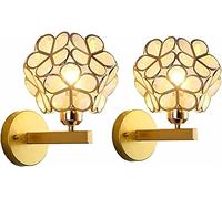 DEMCAY Applique murale créative en forme de pétale de fleur, applique murale en vitrail à LED, applique murale méditerranéenne en forme de pétale d'aqua givré (ensemble de 2), or (Color : Gold)