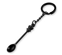 Demearly Lot de 8 petites cuillères en métal avec anneau fendu, petite cuillère pour poudre, épices, assaisonnement, médicaments, porte-clés, pilulier (noir)