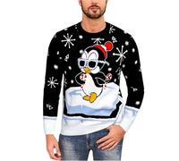 Demegimi Hommes Pulls de Noël Manche Longue Pull Imprimé Pingouins Sweat à Tricoté Drôle de Noël pour Hommes Molletonnés Imprimé Créatif Col Rond Pull Homme Manches Longues